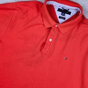 Tommy Hilfiger Polo Shirt Mens XXL Red Trim Fit Short Sleeve Cotton Pique Flawed
